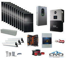 Load image into Gallery viewer, 6KW Complete Offgrid Solar Kit + EG4 18kPV Inverter + 14.3KW 48V EG4 Lithium Indoor Wall Battery + 6.6KW Solar with Roof Mounting Rails and Wiring