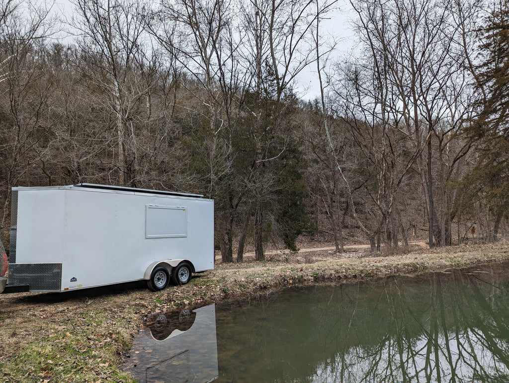 16' Enclosed SOLAR POWERED Offgrid Self-Sufficient Trailer - Concession Window Expanded Solar Array / Expanded Lithium battery bank - MOBILE STOREFRONT VERSION