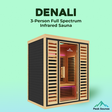 Load image into Gallery viewer, Peak Saunas Denali Luxury 3-Person Full Spectrum Infrared Sauna with Two XL Medical-Grade Red Light Therapy Panels &amp; Smart WiFi App Control