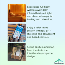 Load image into Gallery viewer, Peak Saunas Denali Luxury 3-Person Full Spectrum Infrared Sauna with Two XL Medical-Grade Red Light Therapy Panels &amp; Smart WiFi App Control