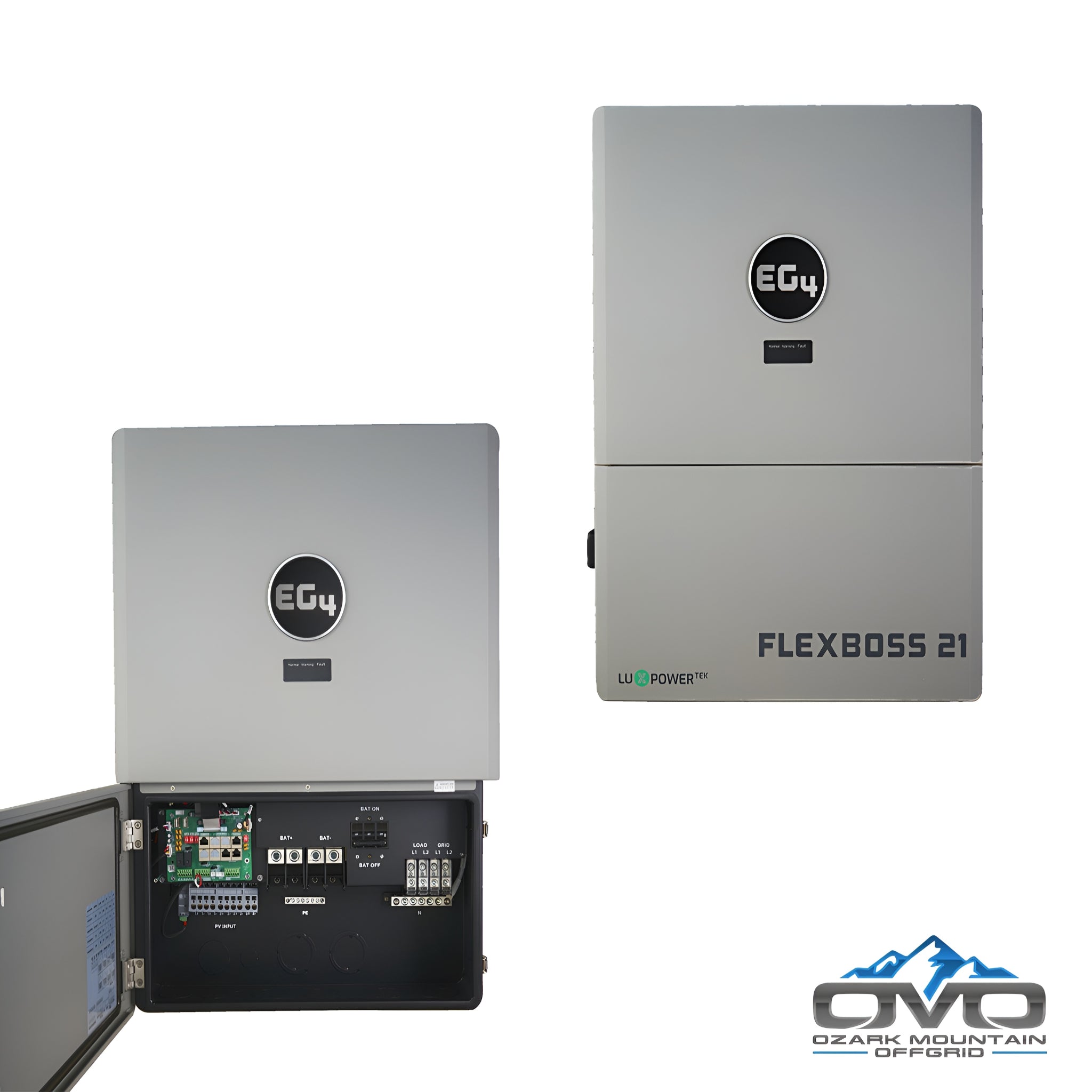 25KW Complete Offgrid Solar Kit + EG4 FlexBOSS21 + 2x 32KW OMO 48V Freedom Series Lithium Battery + 26.4KW Solar with Roof Mounting Rails and Wiring