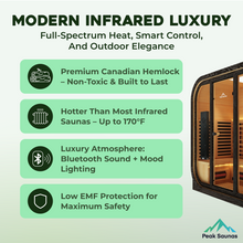 Load image into Gallery viewer, Peak Saunas El Capitan 4-Person Outdoor Full Spectrum Infrared Sauna with XL Medical-Grade Red Light Therapy and Smart WiFi App Control