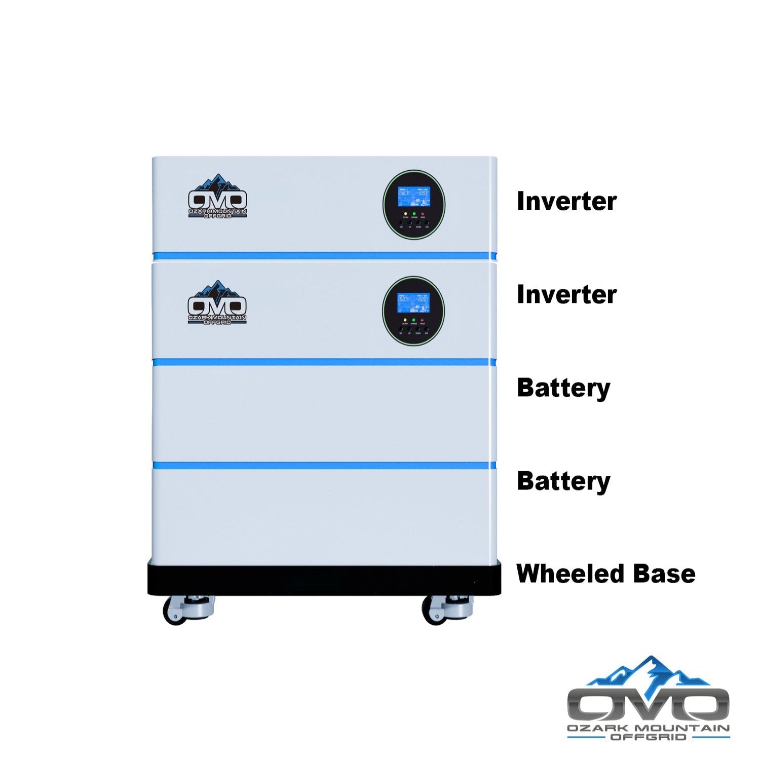 8KW OMO All-In-One Customizable Stacking Inverter/Battery System 120/240 11000W Total Inverter Output + 10.24K Lithium Battery + 8.8KW Solar Roof Mount
