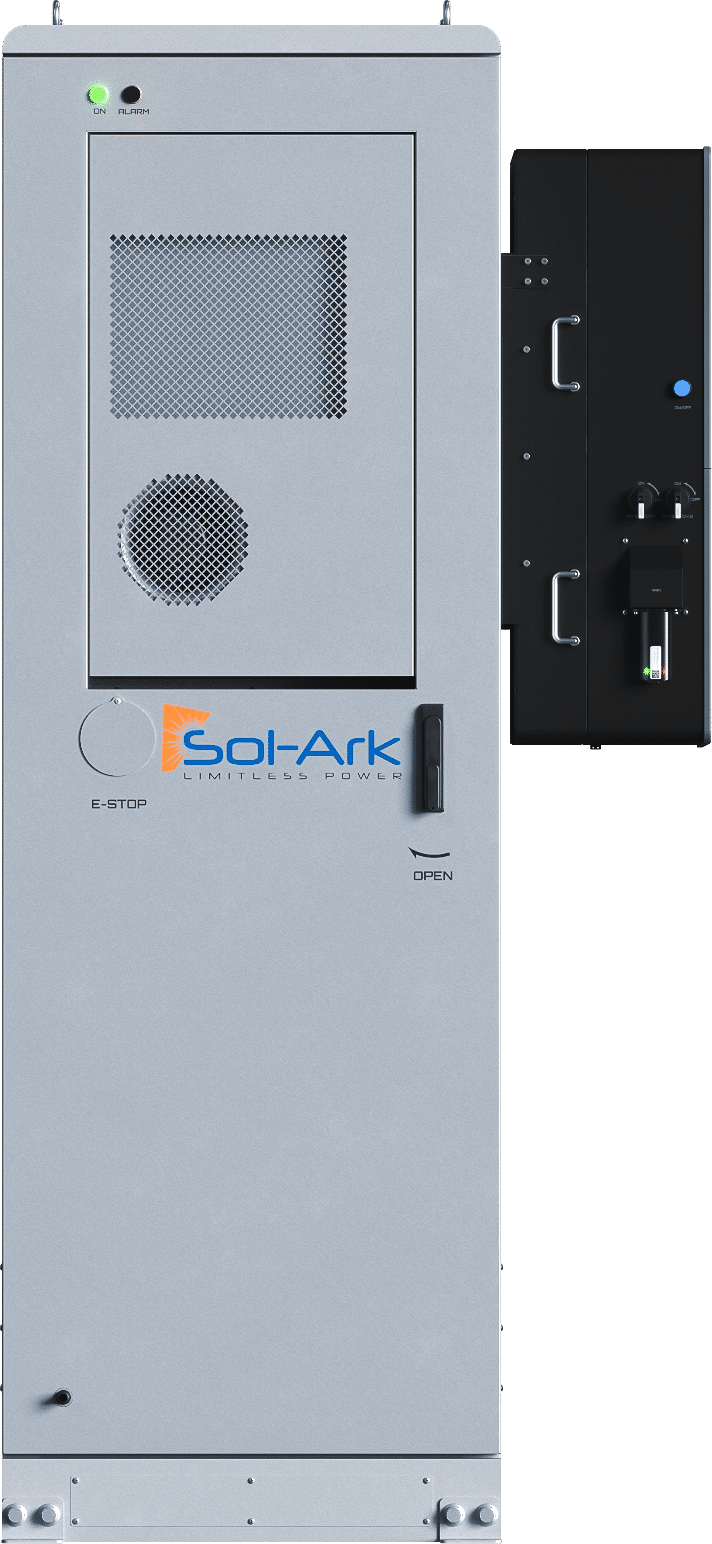 Commercial 120KW Solar Array - 3 Phase 480V Solar Kit + 2x 60K 480V Sol-Ark Inverter + 2x 60KW Sol-Ark OUTDOOR Lithium Battery +121KW Solar with Ground Mount and Wiring