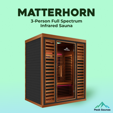 Load image into Gallery viewer, Peak Saunas Matterhorn Luxury 3-Person Full Spectrum Infrared Sauna with Two XL Medical-Grade Red Light Therapy Panels &amp; Smart WiFi App Control
