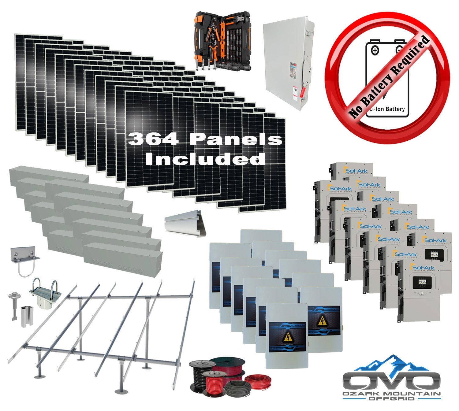 200KW Complete Offgrid Solar Kit + 12x 15K Sol-Ark Inverter +200.2KW Solar with Ground Mount and Wiring
