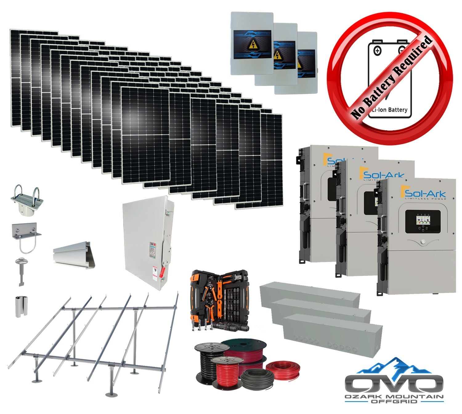 40KW Complete Offgrid Solar Kit + 3x 15K Sol-Ark Inverter +40.15KW Solar with Ground Mount and Wiring