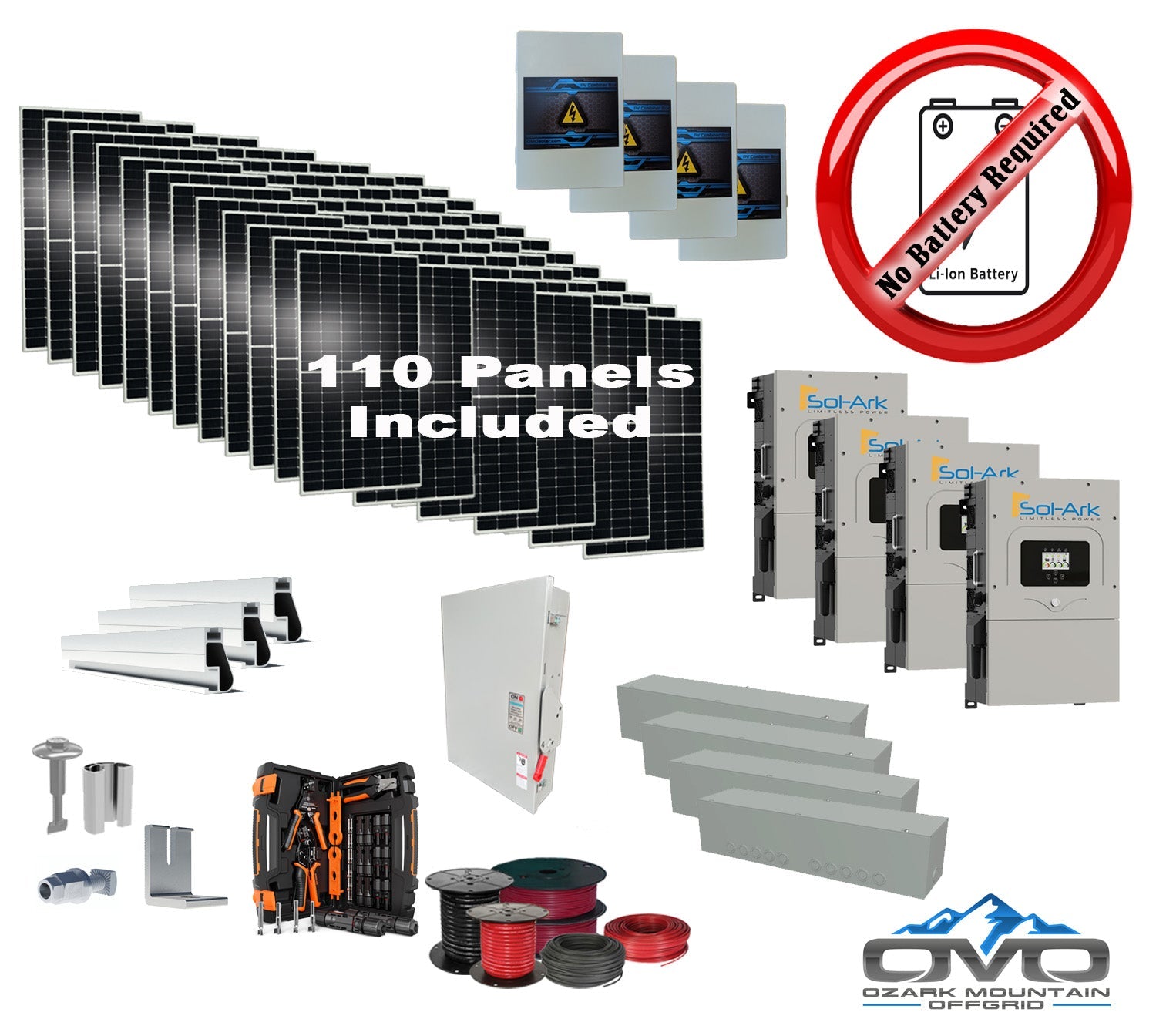 60KW Complete Offgrid Solar Kit + 4x 15K Sol-Ark Inverter +60.5KW Solar with Mounting Rails and Wiring