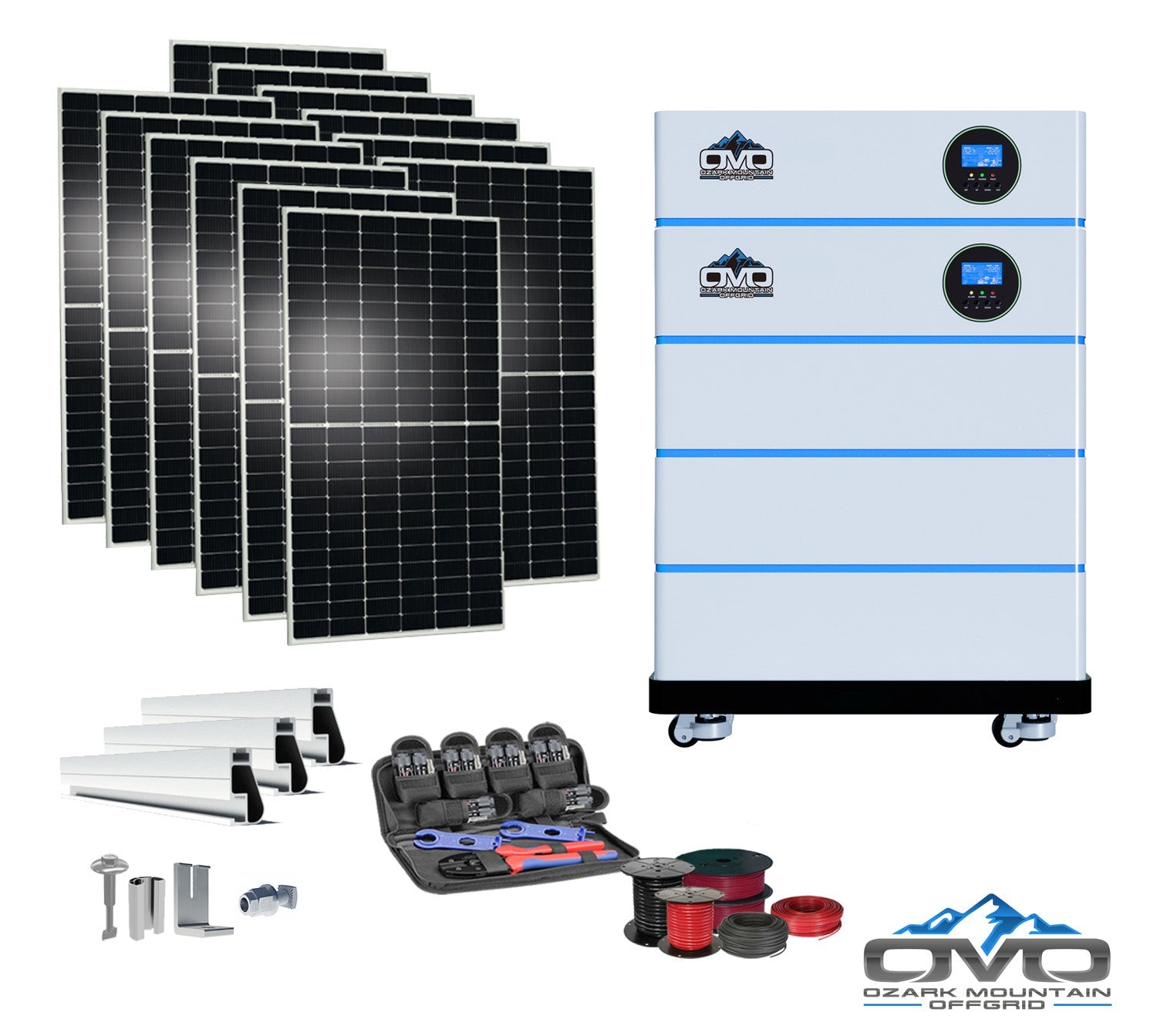 6KW OMO All-In-One Customizable Stacking Inverter/Battery System 120/240 11000W Total Inverter Output + 15.36K Lithium Battery + 6.6KW Solar Roof Mount