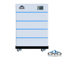 Load image into Gallery viewer, OMO Stackable 51.2V 20.48KW Heated LifePO4 Lithium Battery System - 4x 5.12KW Batteries + LCD Display Combiner + Wheeled Base