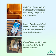 Load image into Gallery viewer, Peak Saunas Patagonia 2-Person Outdoor Full Spectrum Infrared Sauna with XL Medical-Grade Red Light Therapy and Smart WiFi App Control