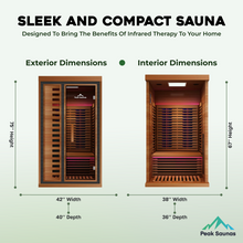 Load image into Gallery viewer, Peak Saunas Rainier 1-Person Full Spectrum Infrared Sauna with XL Medical-Grade Red Light Therapy &amp; Smart WiFi App Control
