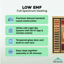 Load image into Gallery viewer, Peak Saunas Shasta 1-Person Full Spectrum Infrared Sauna with XL Medical-Grade Red Light Therapy &amp; Smart WiFi App Control