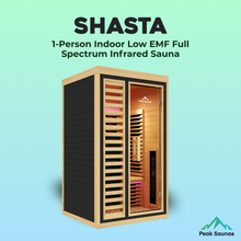 Load image into Gallery viewer, Peak Saunas Shasta 1-Person Full Spectrum Infrared Sauna with XL Medical-Grade Red Light Therapy &amp; Smart WiFi App Control