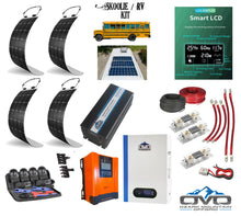 Load image into Gallery viewer, Complete Skoolie Solar System Kit / 4x 130W Flexible Solar Panels / 60A MPPT Charge Controller / 3000 Watt Inverter / OMO 5.12KW Patriot Lithium 48V Battery