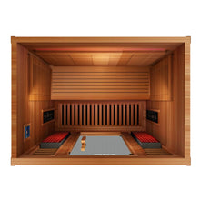 Load image into Gallery viewer, Peak Saunas Matterhorn Luxury 3-Person Full Spectrum Infrared Sauna with Two XL Medical-Grade Red Light Therapy Panels &amp; Smart WiFi App Control