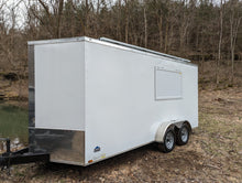 Load image into Gallery viewer, 16&#39; Enclosed SOLAR POWERED Offgrid Self-Sufficient Trailer - Concession Window Expanded Solar Array / Expanded Lithium battery bank - MOBILE STOREFRONT VERSION