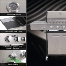 Load image into Gallery viewer, Large Outdoor BBQ Stainless Steel Propane Gas Grill With 4 Burners, 42K BTU (93564712)