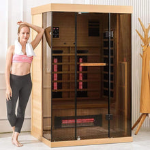 Load image into Gallery viewer, Luxury 2-Person Low EMF FAR Infrared Heat Wood Home Personal Spa Sauna W/ Panoramic Tempered Glass, 2000W (SAK27481)