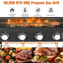 Load image into Gallery viewer, Portable Outdoor 4 Burner Propane Flat Top Gas Grill W/ Wheels, 60K BTU (SAK66104)