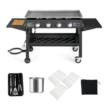 Load image into Gallery viewer, Portable Outdoor 4 Burner Propane Flat Top Gas Grill W/ Wheels, 60K BTU (SAK66104)