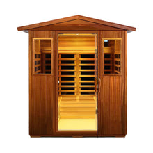 Load image into Gallery viewer, Deluxe 4-Person Outdoor Mahogany Full Spectrum Ultra-Low EMF FAR Infrared Sauna With Chromotherapy And Bluetooth Speakers (SAK98263)