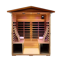Load image into Gallery viewer, Deluxe 4-Person Outdoor Mahogany Full Spectrum Ultra-Low EMF FAR Infrared Sauna With Chromotherapy And Bluetooth Speakers (SAK98263)
