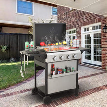 Load image into Gallery viewer, Premium Outdoor 4-Burner Propane BBQ Grill With Foldable Side Tables, Hanging Basket, And Cooking Grids (SAK53213)