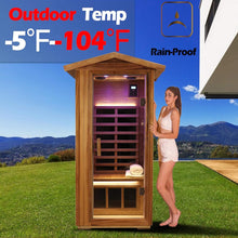 Load image into Gallery viewer, Premium 1-Person Outdoor Red Cedar Infrared Sauna With Low EMF, Chromotherapy And Bluetooth (SAK32783)
