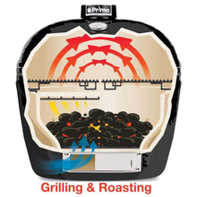 Load image into Gallery viewer, Primo Oval Large 300 All-In-One Ceramic Kamado Grill W/ Cradle, Side Shelves &amp; Stainless Steel Grates [PGCLGC] (SAK21293)