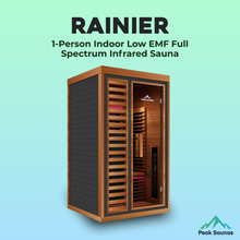 Load image into Gallery viewer, Peak Saunas Rainier 1-Person Full Spectrum Infrared Sauna with XL Medical-Grade Red Light Therapy &amp; Smart WiFi App Control