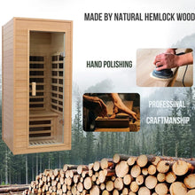 Load image into Gallery viewer, Premium 1-Person Indoor Low EMF FAR Infrared Heat Hemlock Wood Personal Home Spa Sauna, 1200W (SAK27463)