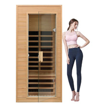 Load image into Gallery viewer, Premium 1-Person Indoor Low EMF FAR Infrared Heat Hemlock Wood Personal Home Spa Sauna, 1200W (SAK27463)