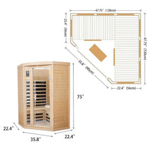 Load image into Gallery viewer, Premium 2-Person Corner Space Infrared Wooden Sauna Room With Bluetooth Speakers, 1600W (SAK81524)