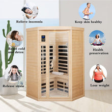 Load image into Gallery viewer, Premium 2-Person Corner Space Infrared Wooden Sauna Room With Bluetooth Speakers, 1600W (SAK81524)
