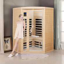 Load image into Gallery viewer, Premium 2-Person Corner Space Infrared Wooden Sauna Room With Bluetooth Speakers, 1600W (SAK81524)