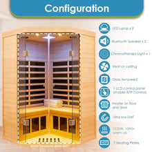 Load image into Gallery viewer, Premium 2-Person Corner Space Infrared Wooden Sauna Room With Bluetooth Speakers, 1600W (SAK81524)