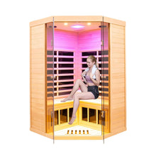 Load image into Gallery viewer, Premium 2-Person Corner Space Infrared Wooden Sauna Room With Bluetooth Speakers, 1600W (SAK81524)